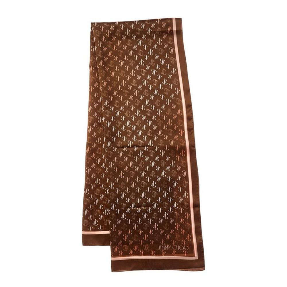 Jimmy Choo Logo Silk Scarf, Brown